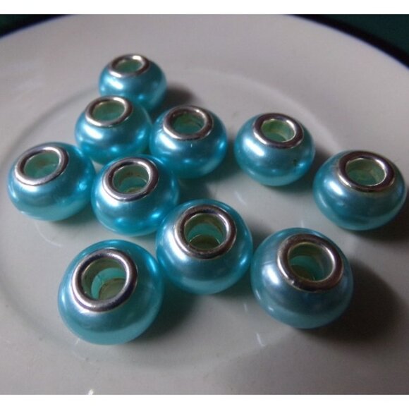 Blue Pearly Style Large Hole Beads - Picture 1 of 2